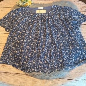 NWT SIDDHE White Floral Blue Short Sleeve Blouse sz 3XL